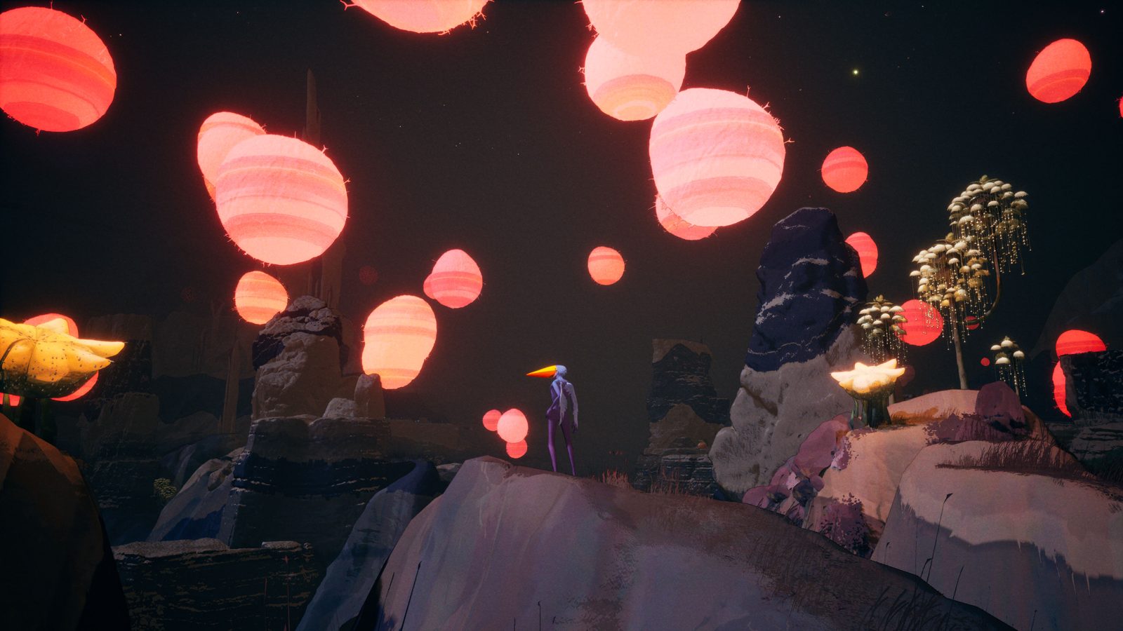 Vasily beneath floating lantern-worlds in Abelina